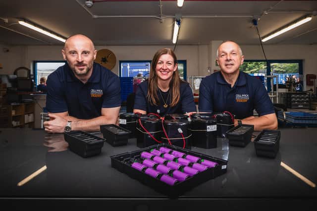 Steve Winder, Cell Pack Commercial Sales Manager; Sara Dunlop, Economic Growth and Skills Service Manager at South Tyneside Council; Cell Pack MD Eddie Czestochowski.
