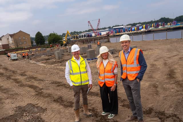 From left: Barry Holmes, of Hebburn Riverside Developments, Michelle Percy, of Develop North, and Brendan O’Grady, of Tier One Capital, at Kelly’s Wharf, in Hebburn.