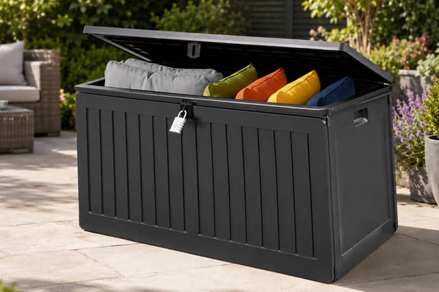The Olsen & Smith 270L garden storage box is £29.69 with an Amazon voucher and can also be used as a bench seat