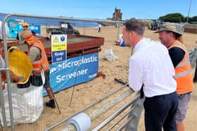 Marine Minister Stephen Morgan visited Littlehaven Beach, in South Shields, for a first-hand look at the ongoing nurdle clean up operation.