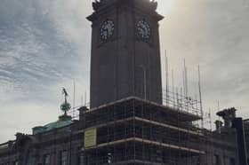 Scaffolding is being installed at South Shields Town Hall as essential maintenance work on the historic clock tower gets underway.