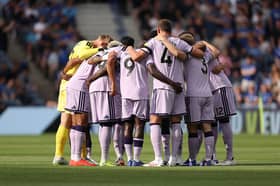 Newcastle United huddle in their lilac 3rd kit during the during the pre-season friendly match between Newcastle United and Everton at Scottish Gas Murrayfield on August 12, 2026 in Edinburgh, Scotland. (Photo by Stu Forster/Getty Images)