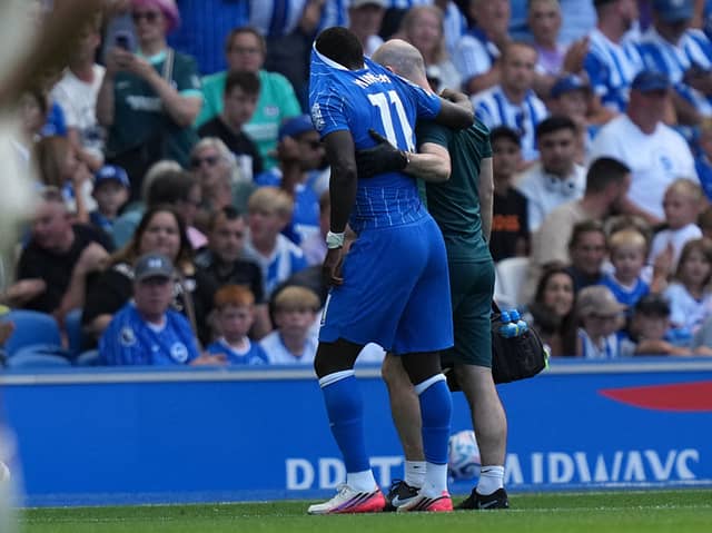 Brighton winger Yankuba Minteh injured his leg in pre-season against Roma