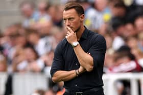 Matthias Jaissle, Manager of Newcastle United looks on during the pre-season friendly match between Newcastle United and Strasbourg at St James' Park on August 16, 2026 in Newcastle upon Tyne, England. (Photo by Stu Forster/Getty Images)