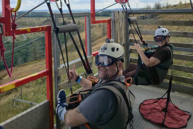 Phil and Stacey Sayers, from Jarrow, have taken on a 70mph zip line just months after Stacey was given the all-clear for breast cancer.