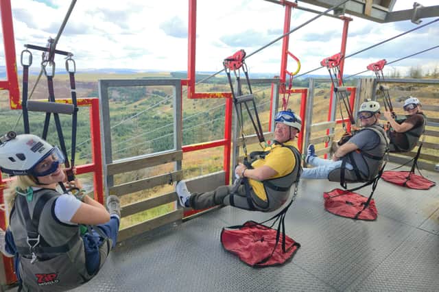 The Jarrow couple took on the zip line with their friends Mia Randall and Andy Hudson.