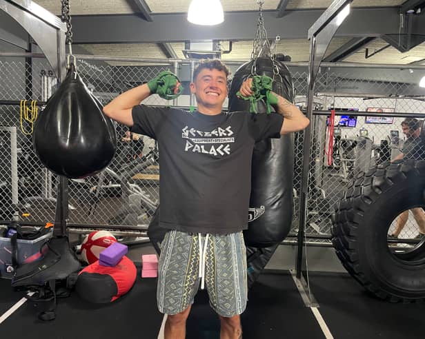 Alfie Parkin of 38 Fitness Jarrow after completing a stint on the punching bags as part of their one million punch challenge.
