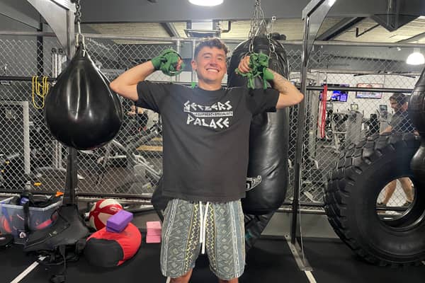 Alfie Parkin of 38 Fitness Jarrow after completing a stint on the punching bags as part of their one million punch challenge.