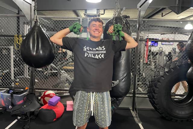 Alfie Parkin of 38 Fitness Jarrow after completing a stint on the punching bags as part of their one million punch challenge.