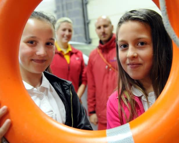 Ellie Riley and Mia Pendleton, pupils from Seaview Primary School were at South Shields Fire Station for the RAP Week (Reducing Accidents at Play) initiative in 2014.