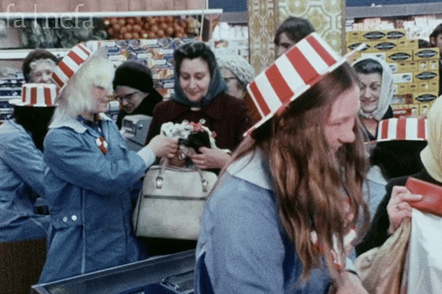 It was packed at the market's grocery stand and the staff were wearing red and white hats as they served customers.