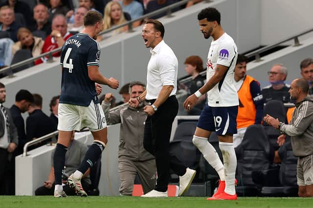 Matthias Jaissle, Manager of Newcastle United, and Sven Botman of Newcastle United celebrate after the Premier League 2026/27 match between Tottenham Hotspur and Newcastle United at Tottenham Hotspur Stadium on August 29, 2026 in London, England. (Photo by Richard Heathcote/Getty Images)
