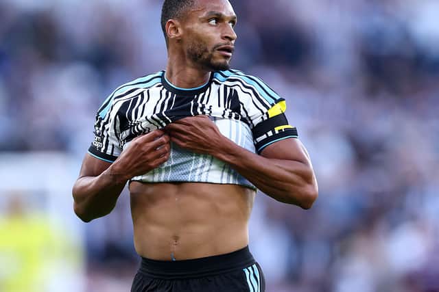 Jacob Murphy of Newcastle United reacts during the Premier League 2026/27 match between Newcastle United and Liverpool FC at St James' Park on August 23, 2026 in Newcastle upon Tyne, England. (Photo by Molly Darlington/Getty Images)