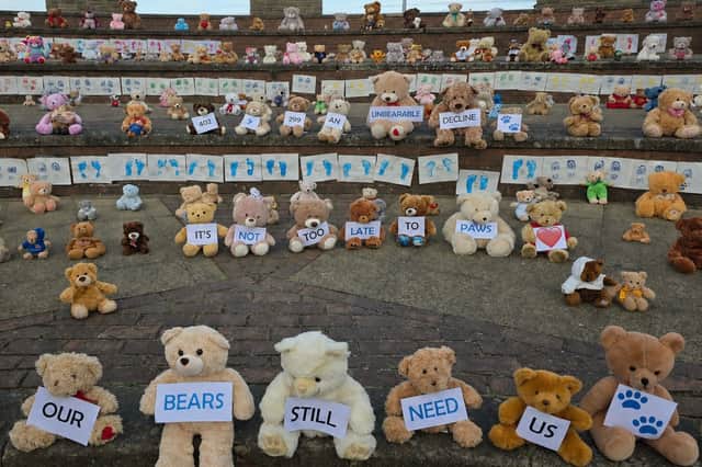 Teddy bears and footprints were placed at the Sandhaven Amphitheatre, in South Shields, on Tuesday morning (September 1).