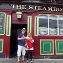 Alan Cowell of South Shields Masonic Hall hands over a cheque to event organiser Helen Rodgers at The Steamboat.