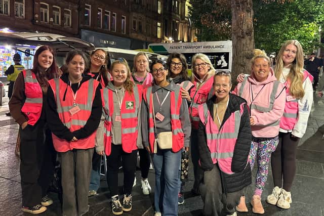Angie Comerford (second from the right) on the Bigg Market with volunteers from Women's Street Watch Newcastle.