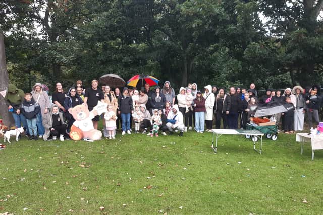 Parents and children turned out in force, despite the wet weather.