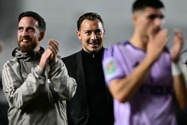 Newcastle United's German head coach Matthias Jaissle celbrates with players and coaching staff after the English League Cup third round football match between Millwall and Newcastle United at The Den in south London on September 8, 2026. Newcastle won the match 1-0. (Photo by Ben STANSALL / AFP via Getty Images)