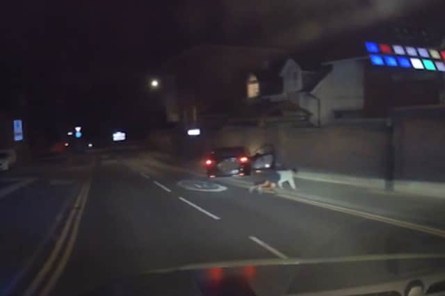 The moment Muhammed Choudhury jumped from a moving car to try and flee police on foot.