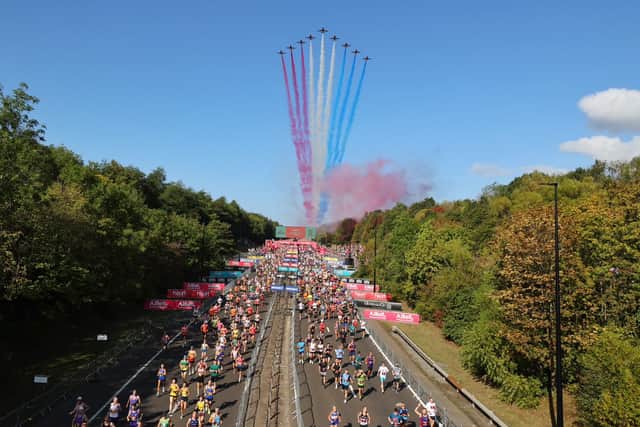 The Red Arrows flying over the start line of the Great North Run 2026.