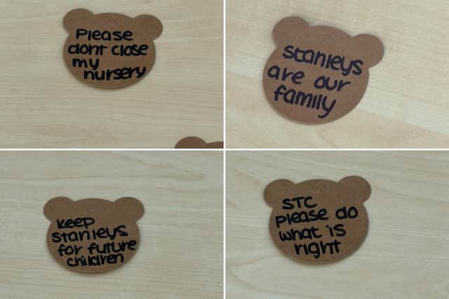 Messages to South Tyneside Council from campaigners were placed on the table outside of South Shields Town Hall.