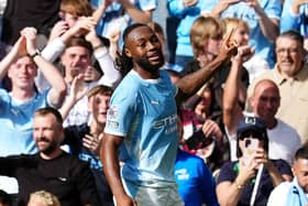 Manchester City's Antoine Semenyo celebrates scoring against Sunderland