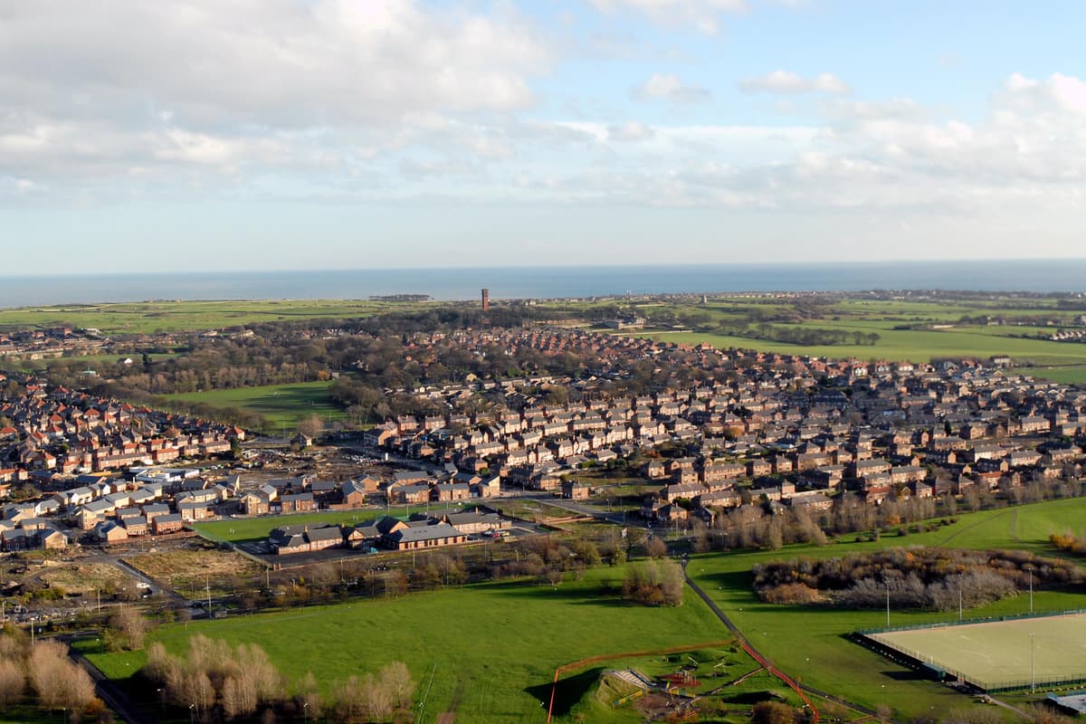 South Tyneside aus der Luft, aufgenommen vor 20 Jahren aus einem ...