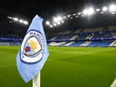 A general view of a corner flag inside the Etihad Stadium before Manchester City's match against Bayer Leverkusen
