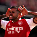 Bruno Guimaraes celebrates scoring the decisive goal for Arsenal (John Walton/PA)