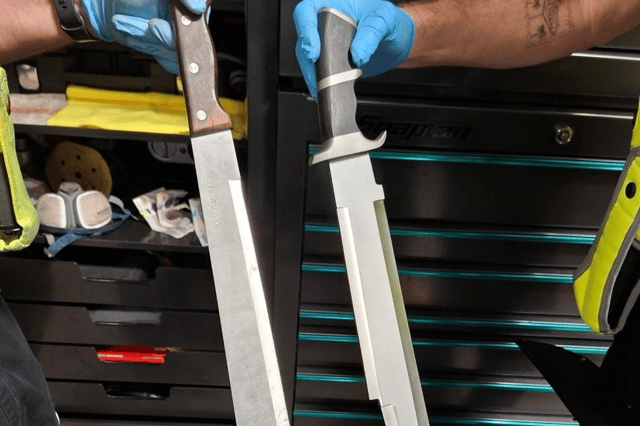 Two machetes were among a haul of weapons that police discovered during a raid at a South Shields commercial premises.