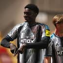 Afner Ca of Newcastle United U21 celebrates scoring his team's third goal during the Vertu Trophy match between York City and Newcastle United U21 at LNER Community Stadium on September 15, 2026 in York, England. (Photo by George Wood/Getty Images)