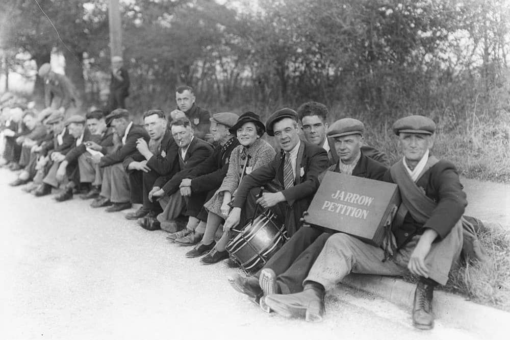 The Jarrow marchers at the roadside in October 1936. (Photo by Hulton Archive/Getty Images) 