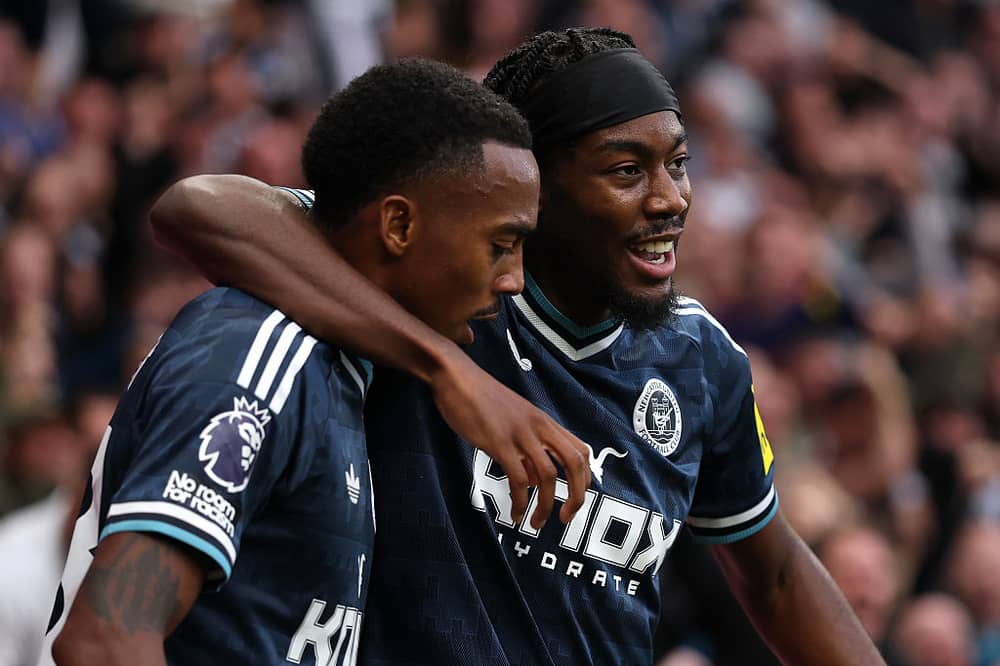 Anthony Elanga of Newcastle United celebrates scoring his team’s first goal during the Premier League 2026/27 match between Tottenham Hotspur and Newcastle United at Tottenham Hotspur Stadium on August 29, 2026 in London, England. (Photo by Richard Heathcote/Getty Images)