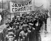 Protest marchers on the Jarrow Crusade who often walked through treacherous conditions on their way to London. (Photo by Keystone/Getty Images)