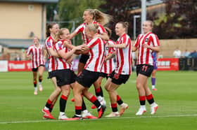 SAFC Women's players celebrate during their 4-1 win over Bristol City