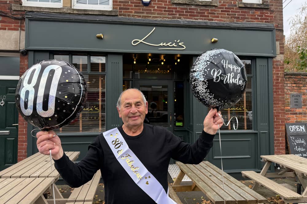 Marcello outside Luci's, the restaurant he co-owns in Front Street, Cleadon Village