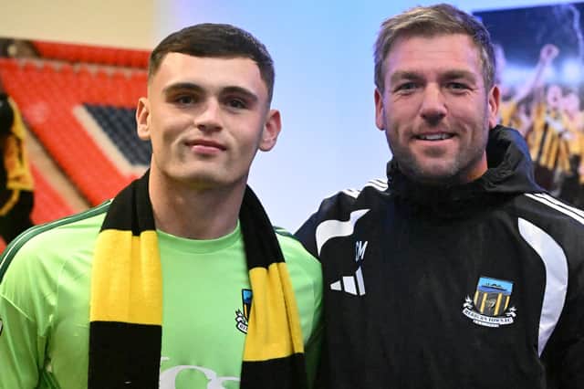 Aidan Harris and Hebburn Town goalkeeper coach Carl Morris (photo Tyler Lopes)