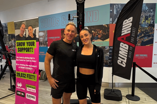David Fairlamb and Georgia Sybenga at the end of their Everest challenge