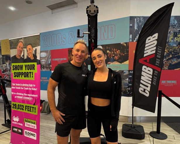David Fairlamb and Georgia Sybenga at the end of their Everest challenge