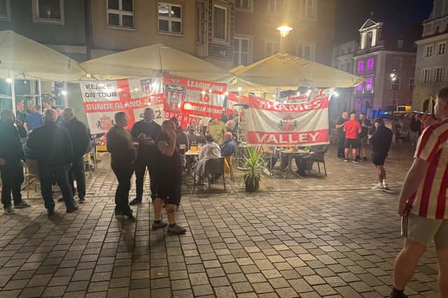 The scene in Poznań as Sunderland fans enjoy eve-of-match celebrations.