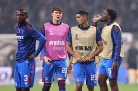 Jorgen Strand Larsen and Anan Khalaili of Crystal Palace warm up before the UEFA Europa League 2026/27 League Phase MD3 match between Besiktas JK and Crystal Palace FC at Besiktas Park on October 22, 2026 in Istanbul, Turkey. (Photo by Ahmad Mora/Getty Images)