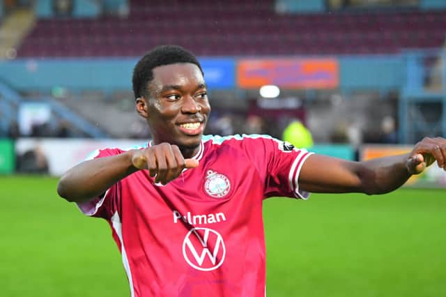 Toby Onanaye celebrates the win for South Shields.