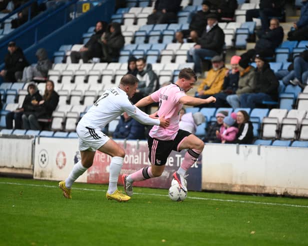 Josh Donaldson in action for Hebburn Town at Telford. 