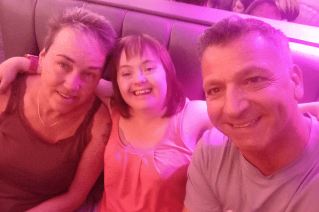 Emma Marchant with her mam, Julie, and dad, Kelvin.