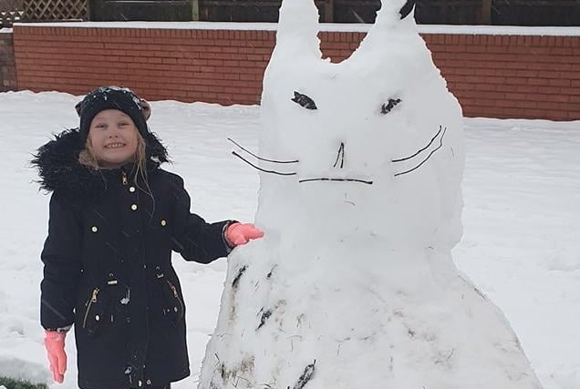 But a normal snowman was no fun for Chloe Davis and her daughter, who created their very own snow cat!