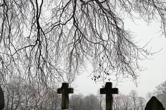 A blanket of snow brought a sense of peace to this cemetery.