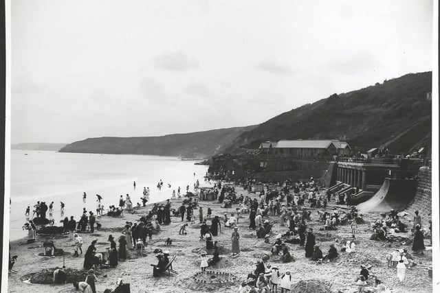 Sandcastles, children 's corner on the sands at Scarborough, about 1913, Scarborough.