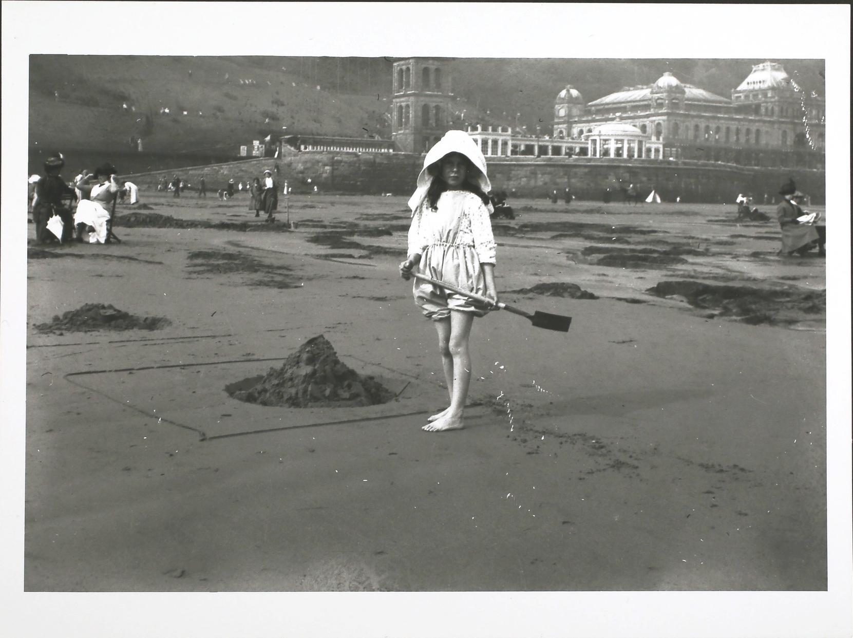 circa 1913 Children on the sands at Scarborough.