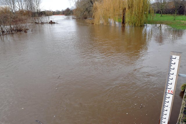 Marking the flood levels in Boroughbridge in 2011.