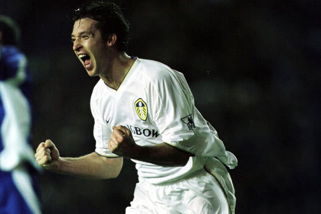 Robbie Fowler celebrates scoring his first goal for Leeds United. It was against Everton at Elland Road in December 2001.